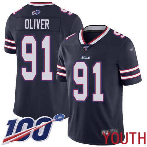 Youth Buffalo Bills #91 Ed Oliver Limited Navy Blue Inverted Legend 100th Season NFL Jersey